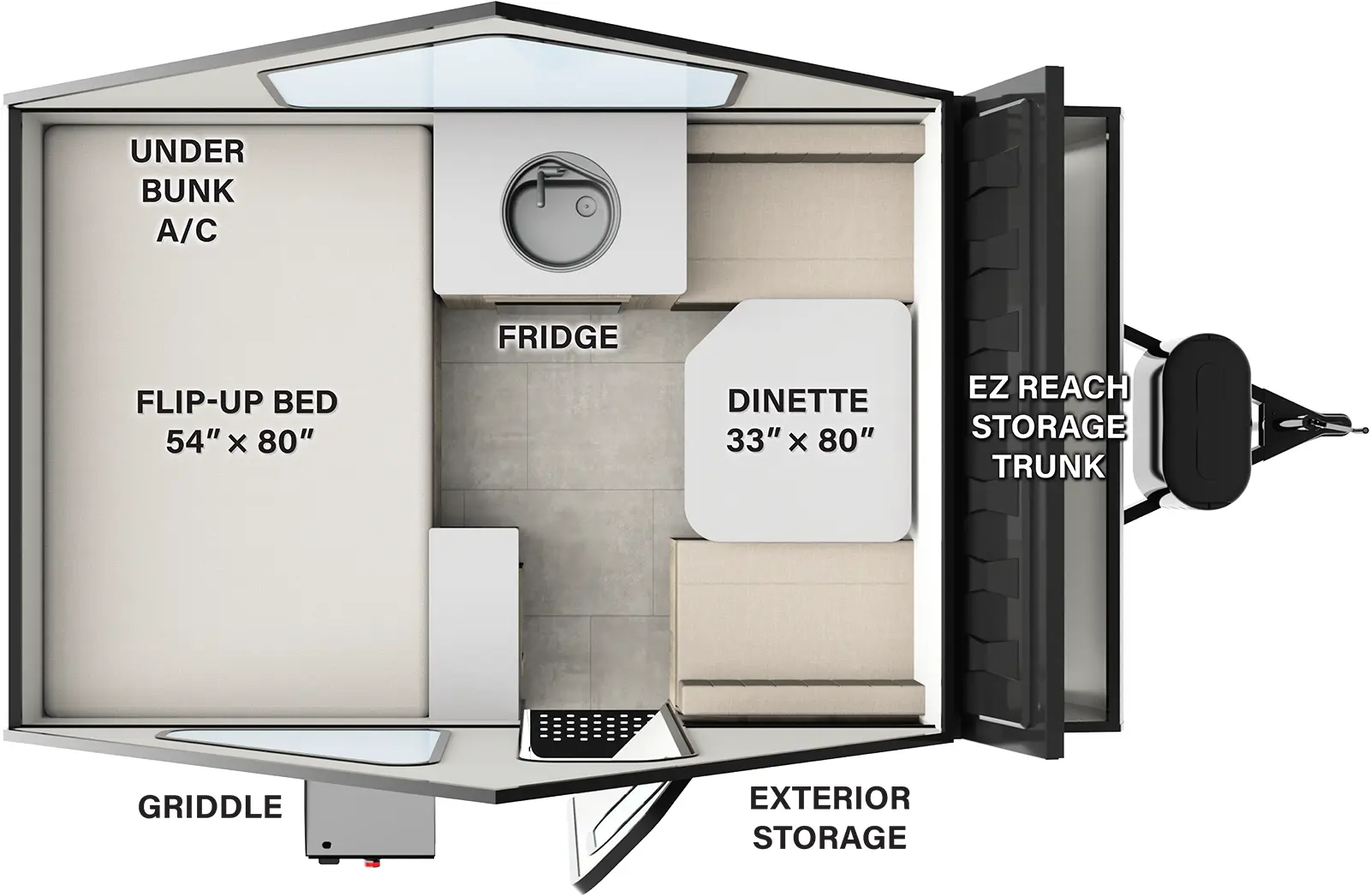 The Rockwood Hard Side Pop-Up Campers A101RB floorplan features include: hard sides.